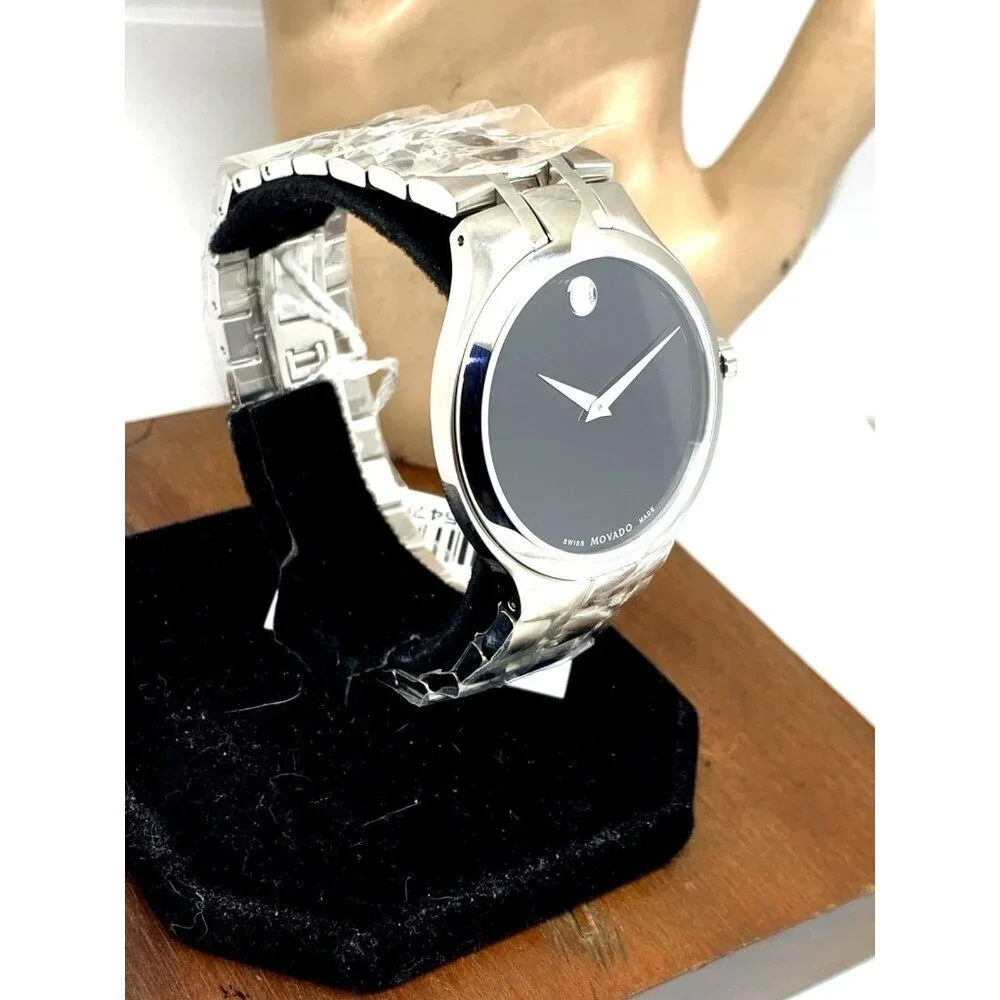 Movado Men's Watch 0606367 Museum Swiss Quartz Black Dial Silver Steel 39mm